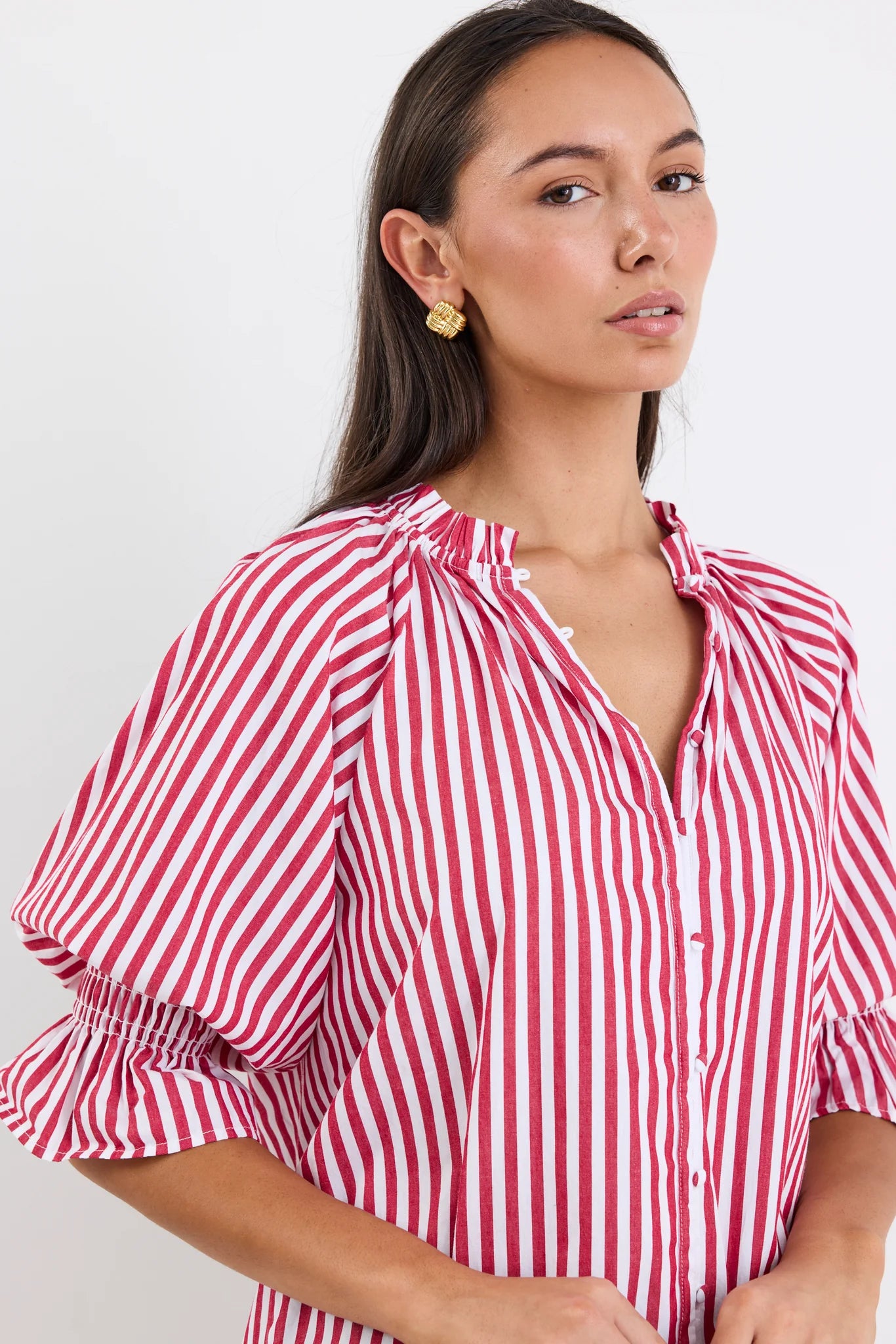 Noetic Short Sleeve Blouse (Red Stripe)