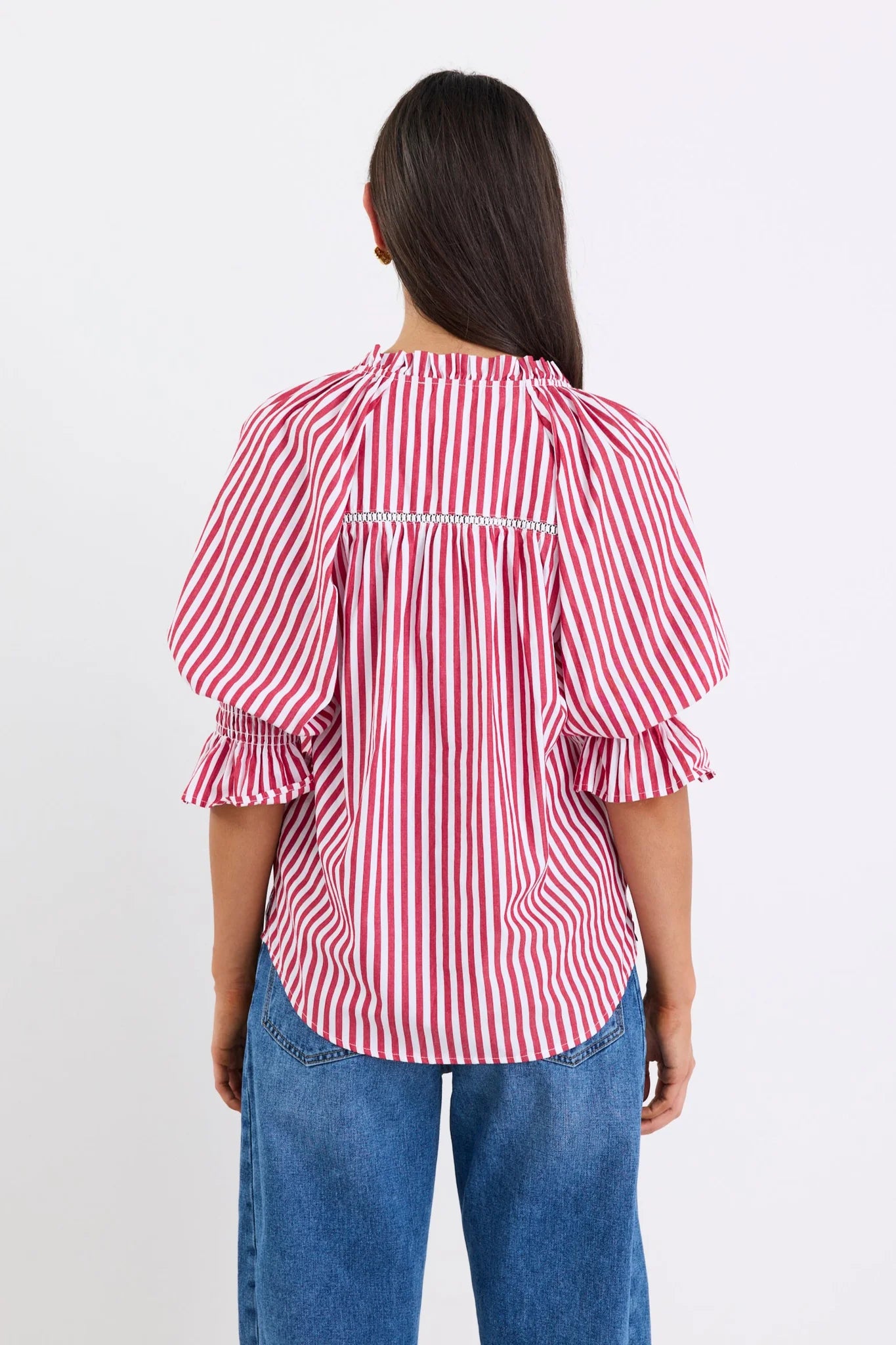 Noetic Short Sleeve Blouse (Red Stripe)
