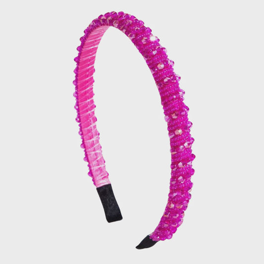 Nova Embellished Thin Crystal Headband (Hot Pink)