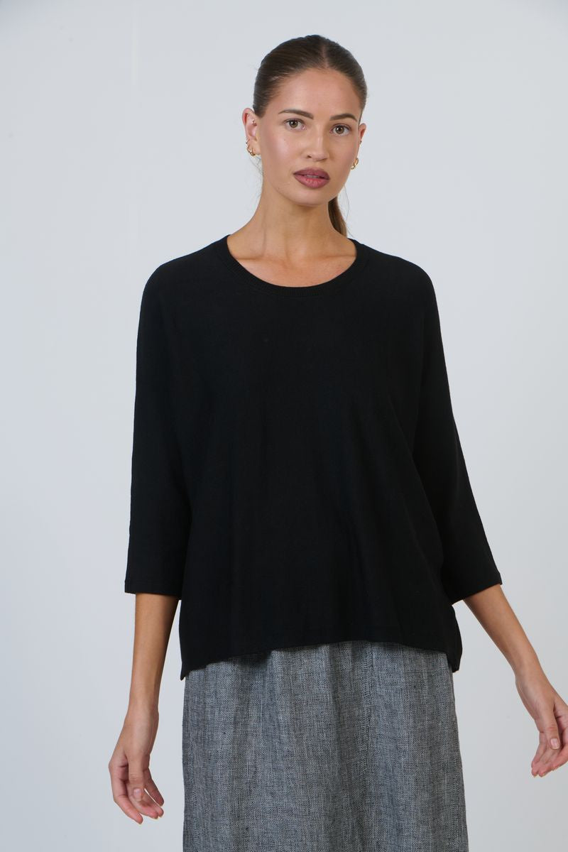 Naturals by O&J OJ-W41 Women's 3/4 Sleeve Knit Jumper Black | Women's Clothing | Gretel Lane