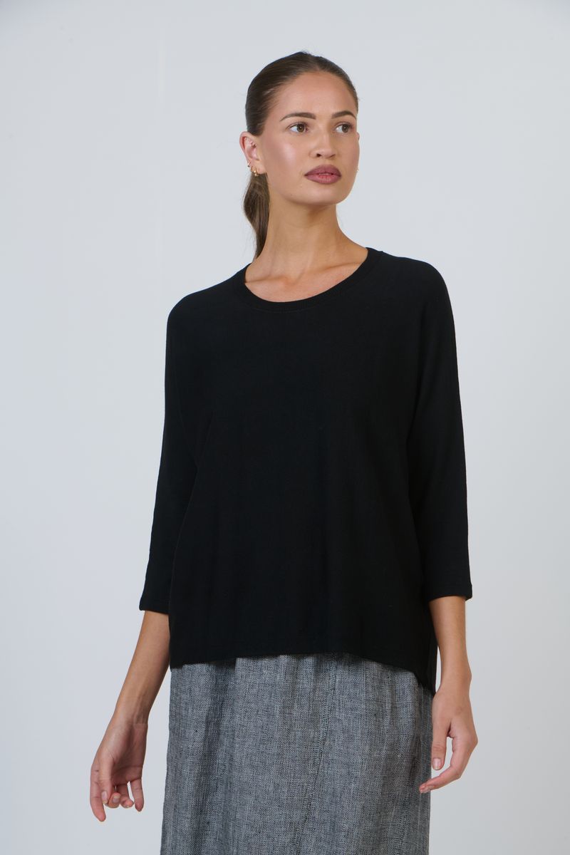 Naturals by O&J OJ-W41 Women's 3/4 Sleeve Knit Jumper Black | Women's Clothing | Gretel Lane