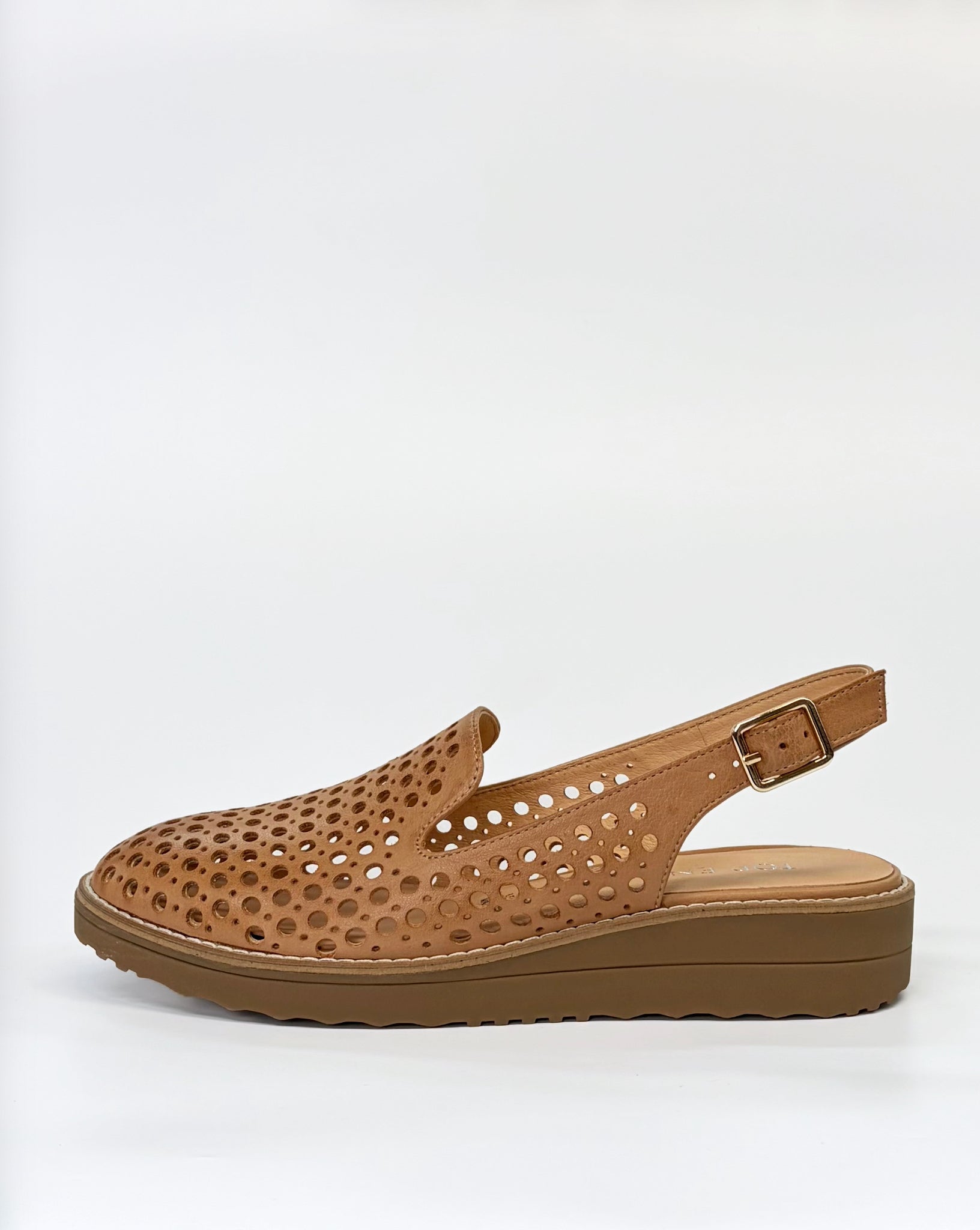 Onula Laser Cut Leather Slingback Loafer Dark Tan | Gretel Lane| Women's Loafer