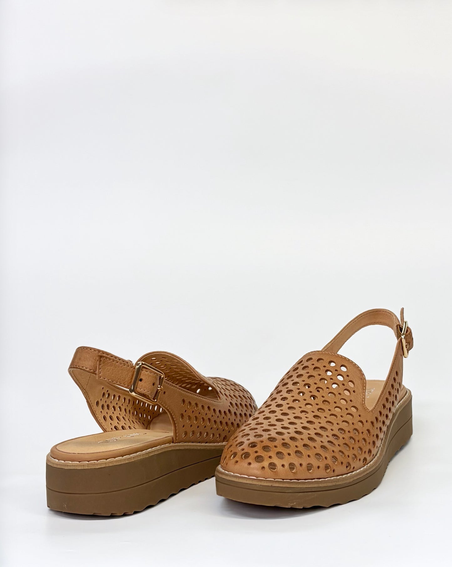 Onula Laser Cut Leather Slingback Loafer Dark Tan | Gretel Lane| Women's Loafer