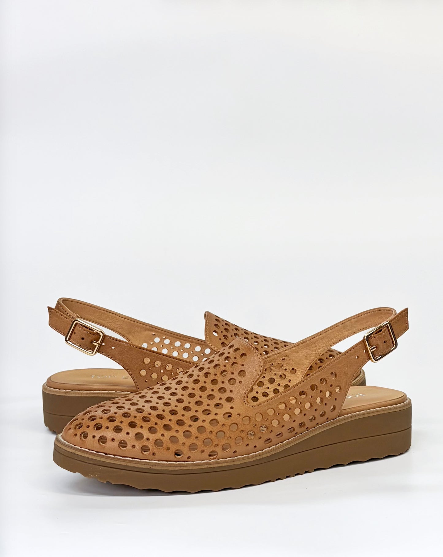 Onula Laser Cut Leather Slingback Loafer Dark Tan | Gretel Lane| Women's Loafer