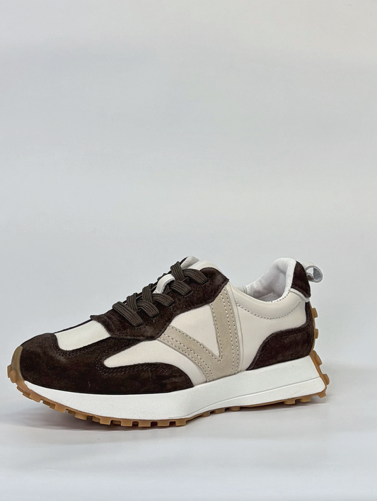 Django & Juliette Orange Casual Leather Sneaker Choc-Camel Multi | Women's Sneakers | Gretel Lane