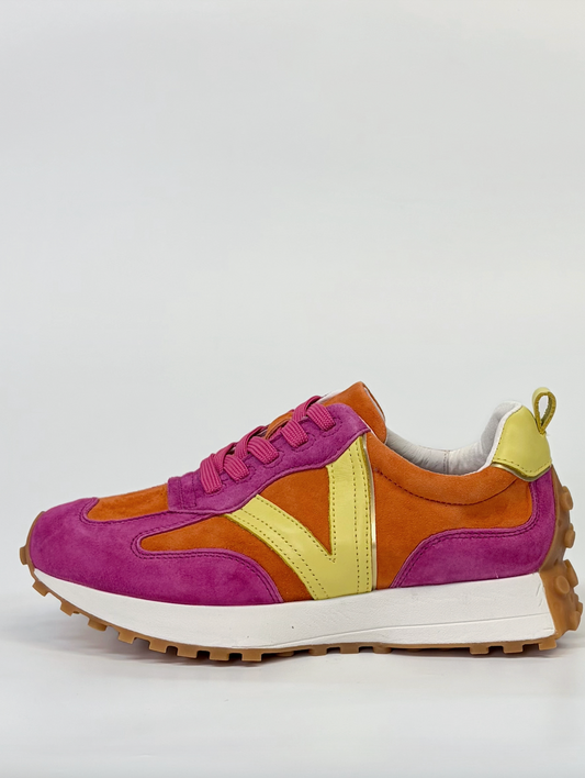 Django & Juliette Orange Casual Suede Leather Sneaker Fuchsia-Yellow Multi | Women's Sneakers | Gretel Lane