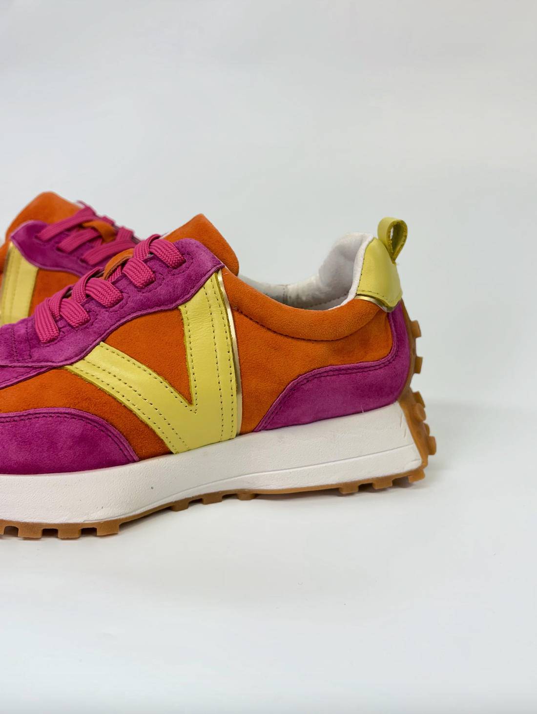 Django & Juliette Orange Casual Suede Leather Sneaker Fuchsia-Yellow Multi | Women's Sneakers | Gretel Lane