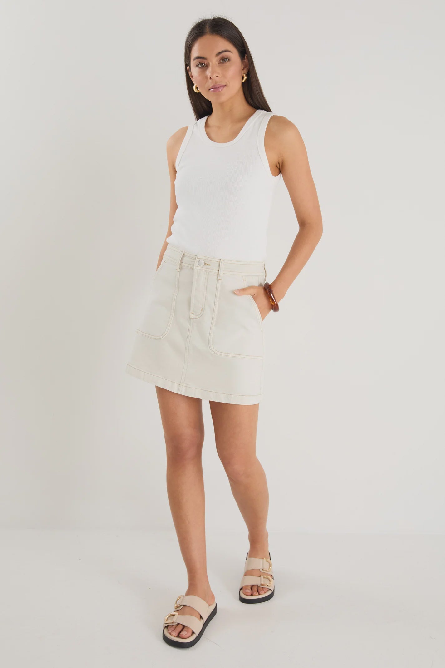 Orchid Denim Pocket Front Mini Skirt (Ecru)