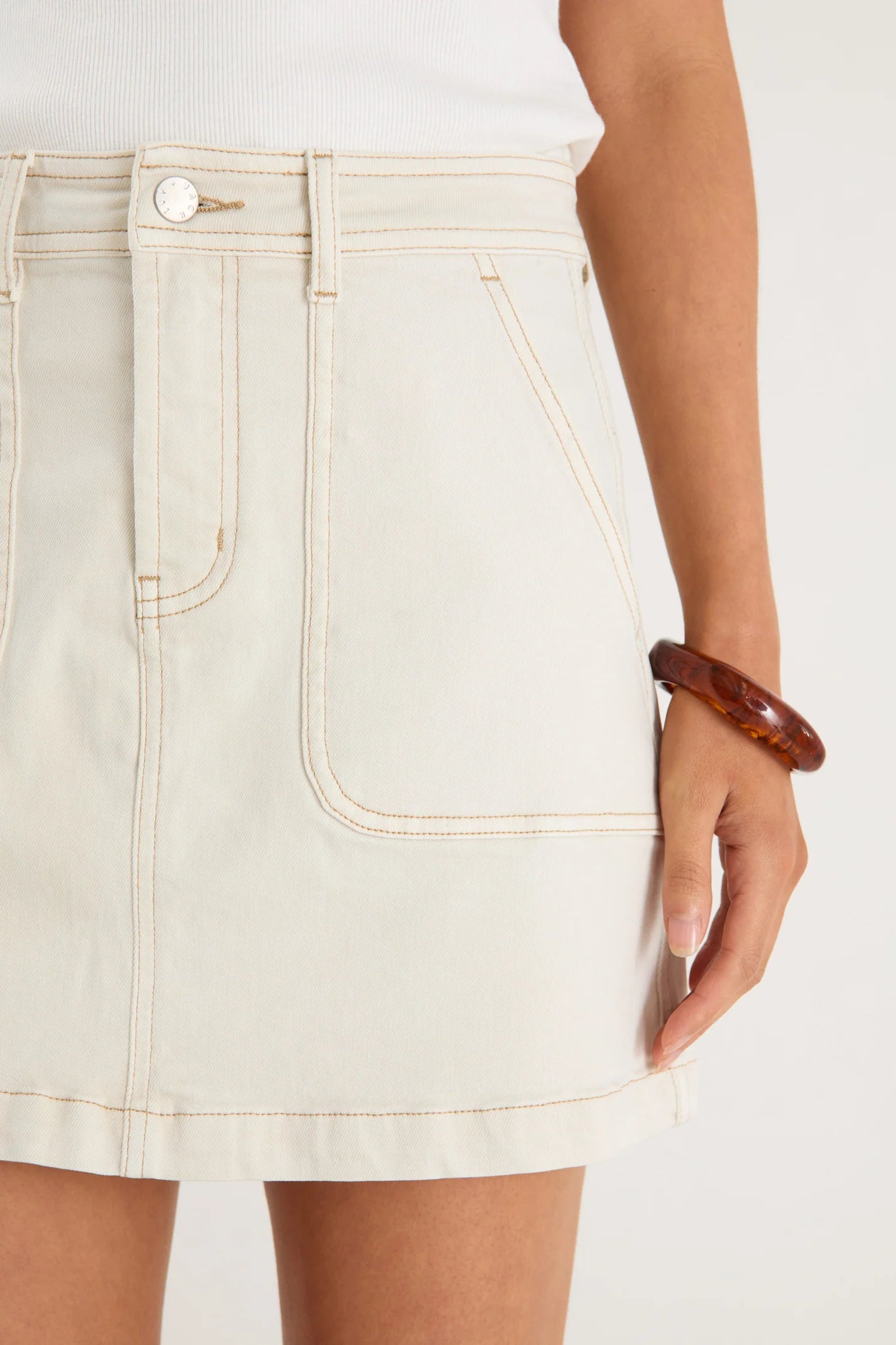 Orchid Denim Pocket Front Mini Skirt (Ecru)