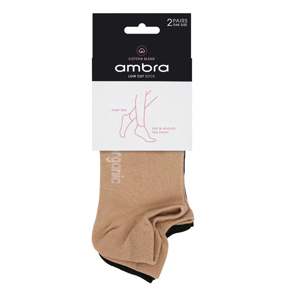 Ambra Organic Cotton Low Cut Sock - 2 Pair Pack in Taupe & Black | Women's Socks | Gretel Lane