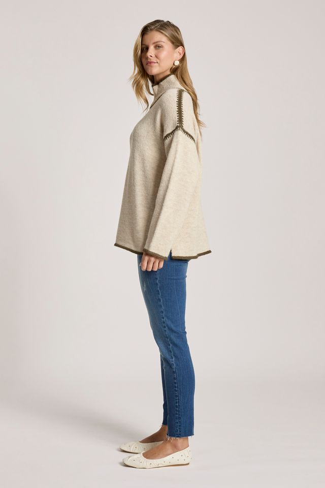 Eb & Ive Beige Knit Orin Jumper with Olive Contrast | Gretel Lane