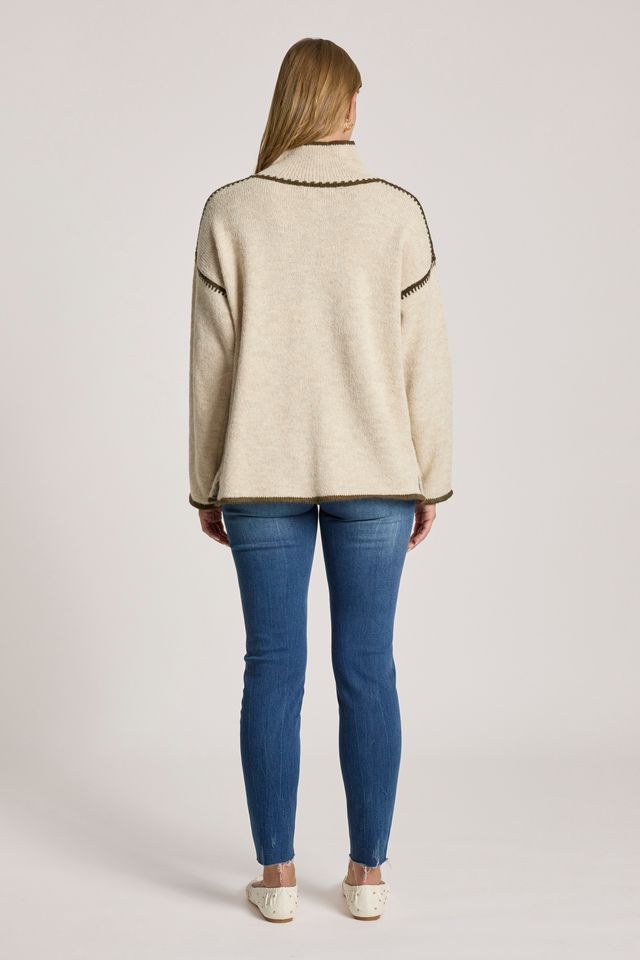 Eb & Ive Beige Knit Orin Jumper with Olive Contrast | Gretel Lane