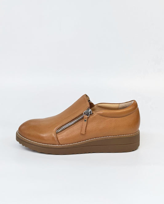 Top End Women's Twin Zip Loafer Ostel in Dark Tan Leather | Gretel Lane