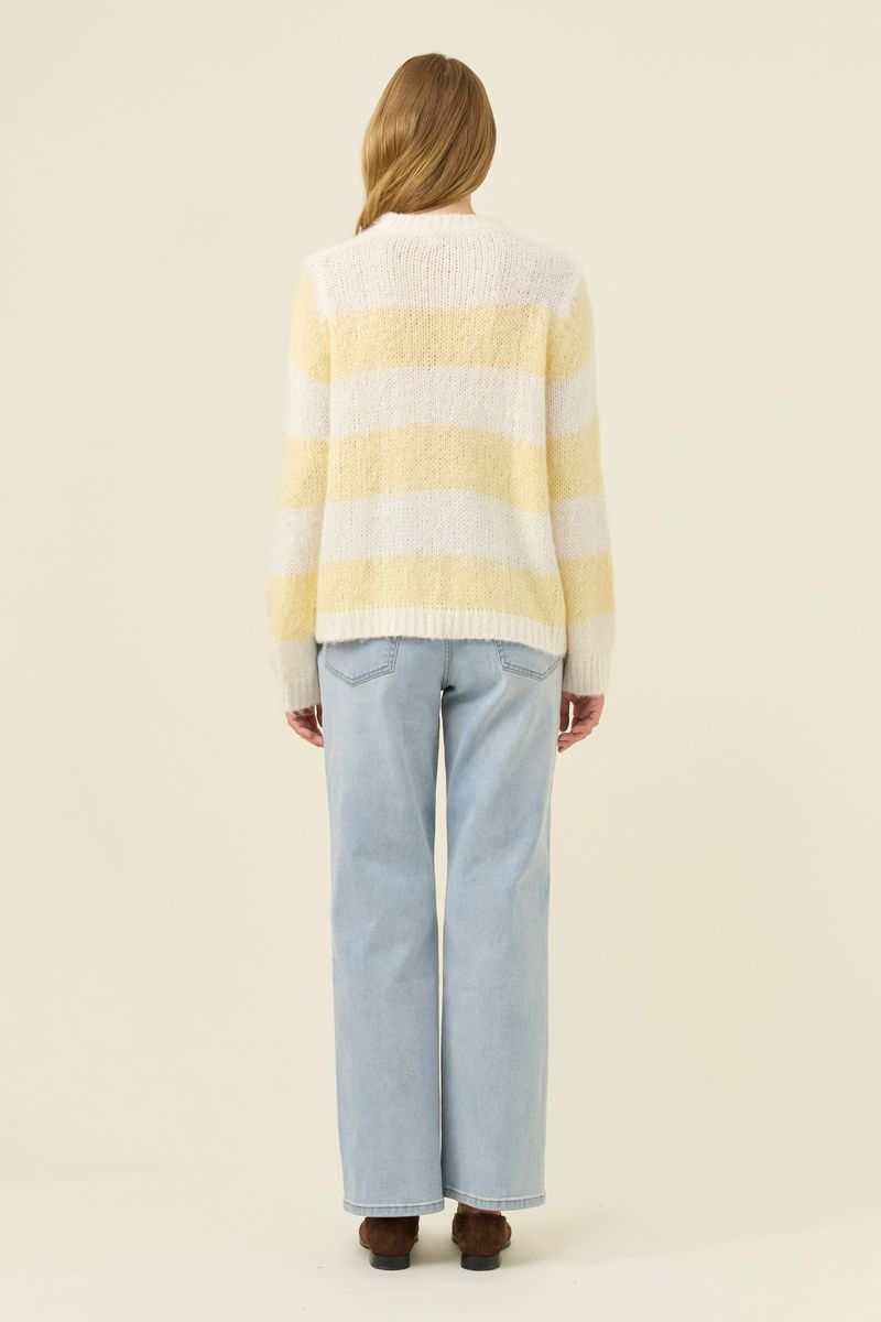 Isle of Mine Women's Pallas Yellow and White Stripe Pullover Knit Jumper | Gretel Lane
