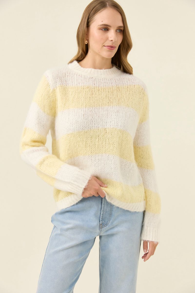 Isle of Mine Women's Pallas Yellow and White Stripe Pullover Knit Jumper | Gretel Lane