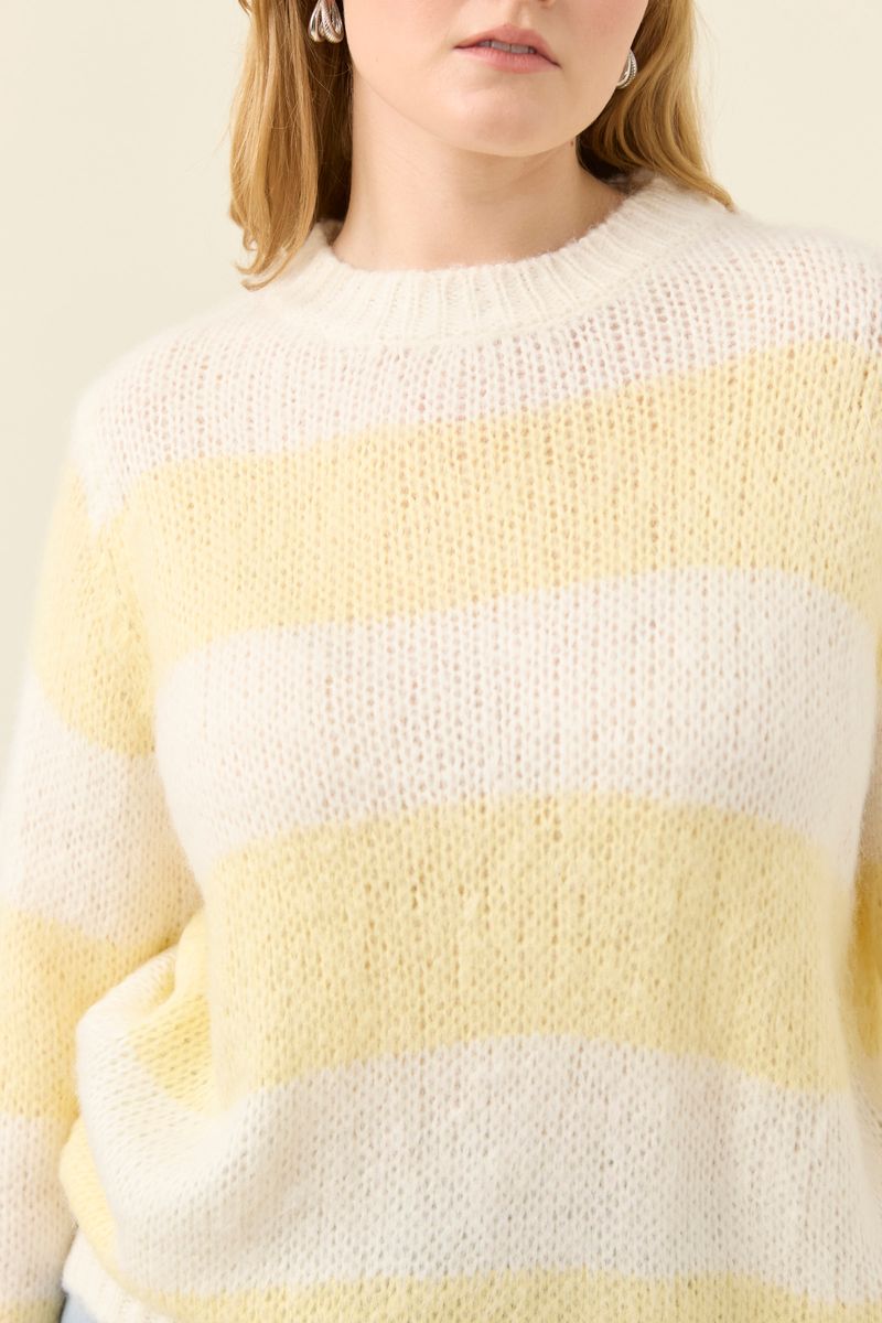 Isle of Mine Women's Pallas Yellow and White Stripe Pullover Knit Jumper | Gretel Lane