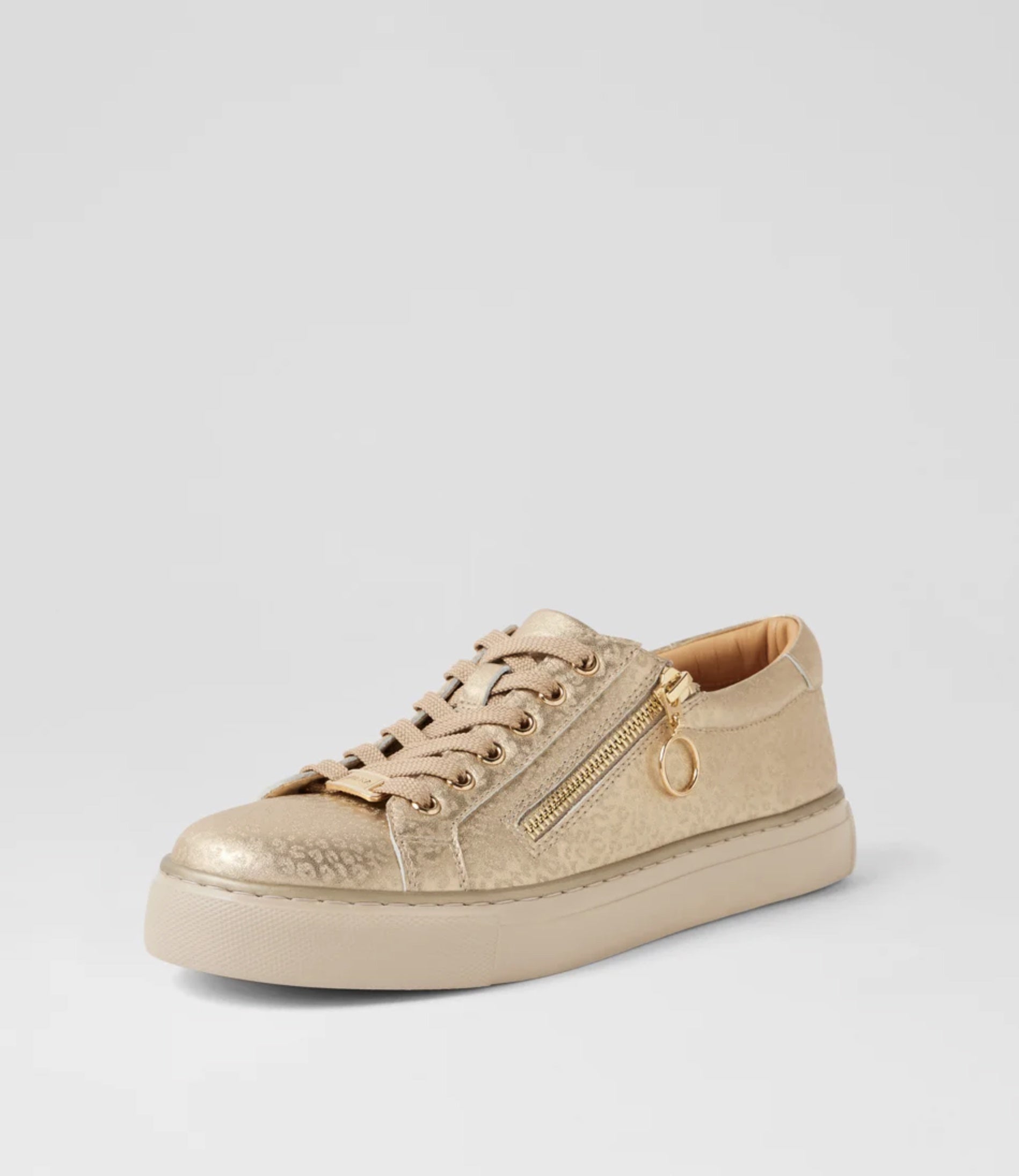 Ziera Pamela Arch Support Zip Sneaker Gold Cheetah Leather | Women's Shoes | Gretel Lane
