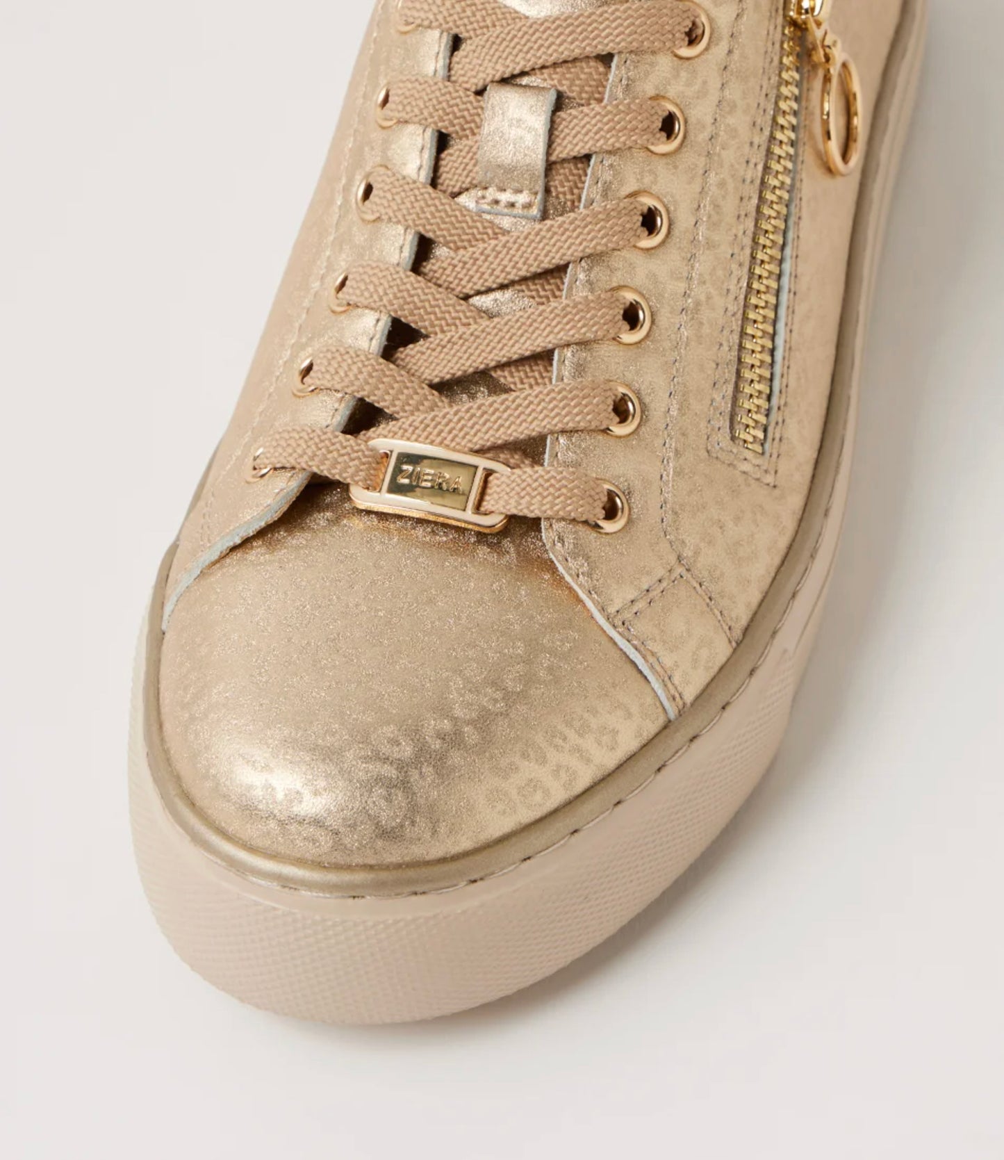 Ziera Pamela Arch Support Zip Sneaker Gold Cheetah Leather | Women's Shoes | Gretel Lane
