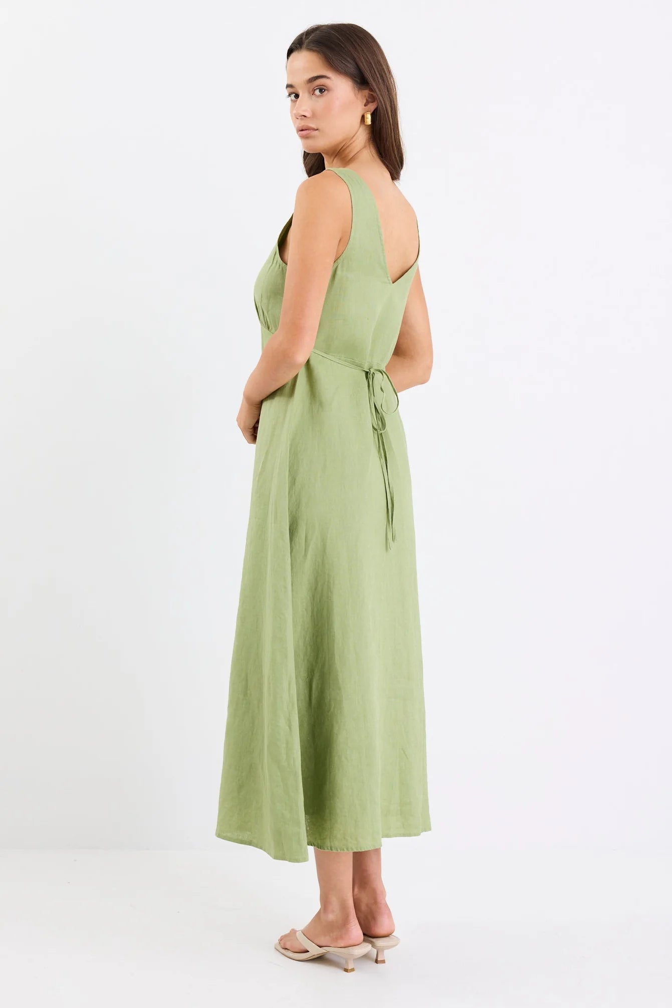 Panama Sleeveless Button Front Midi Dress (Moss)