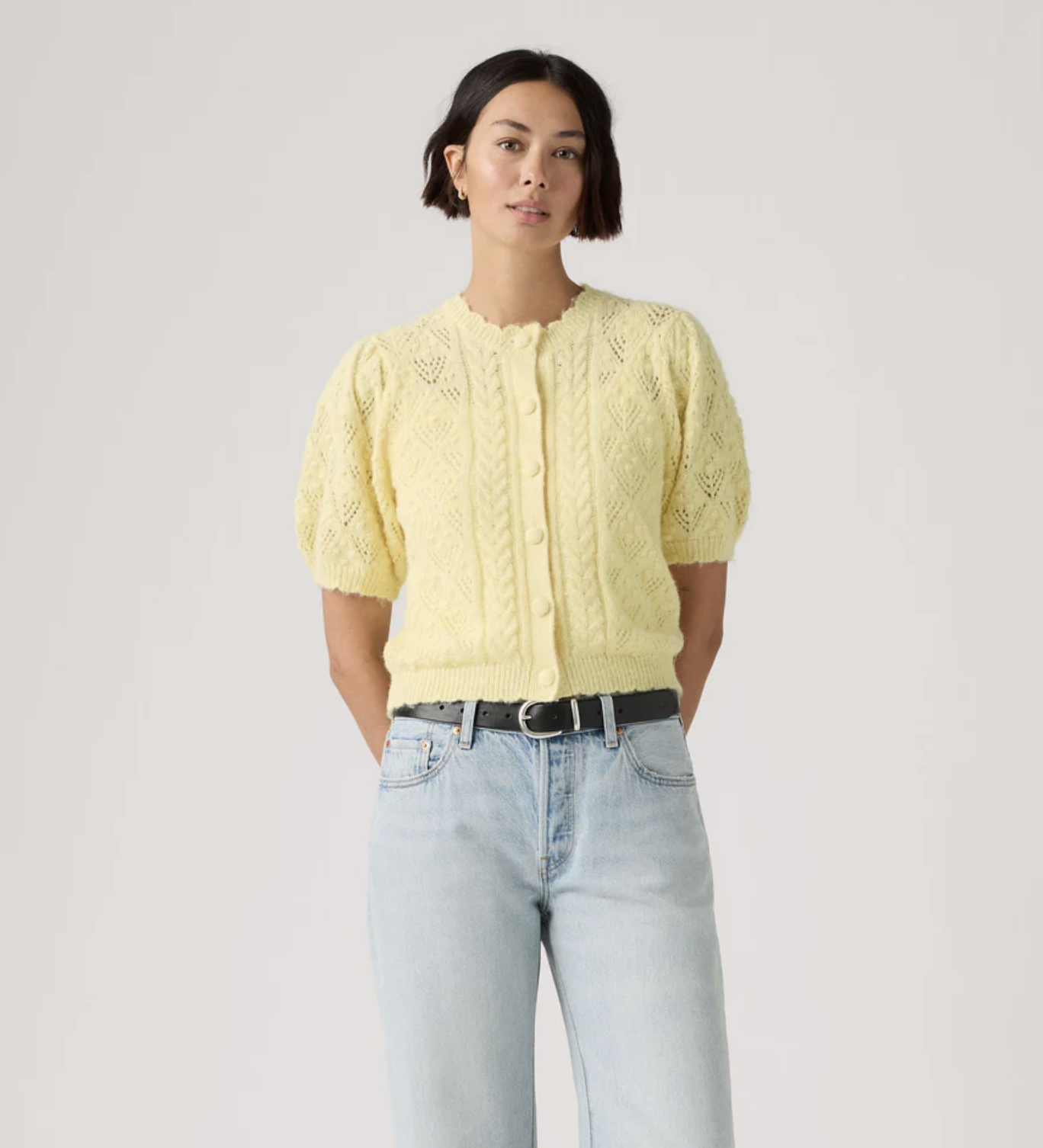 Levi's Women's Pale Yellow Short sleeve Knit Cardigan | Gretel Lane
