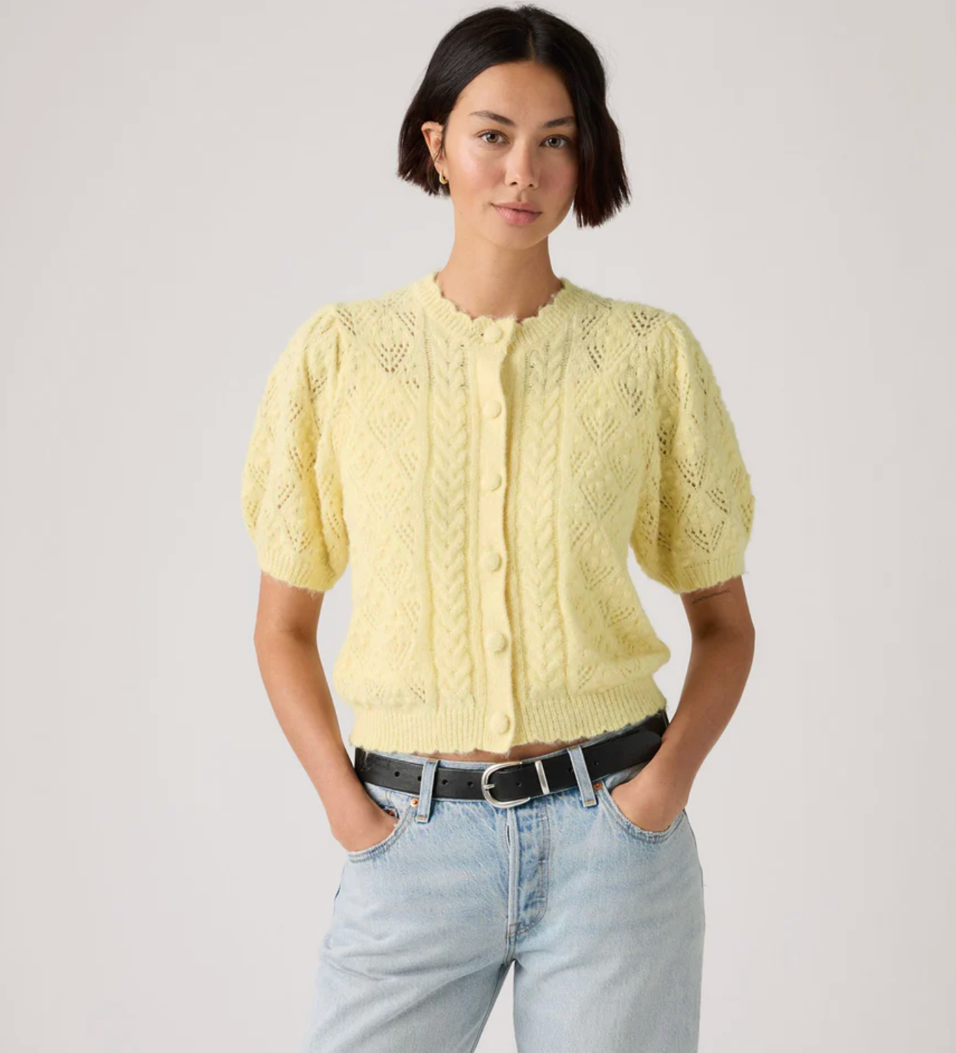 Levi's Women's Pale Yellow Short sleeve Knit Cardigan | Gretel Lane