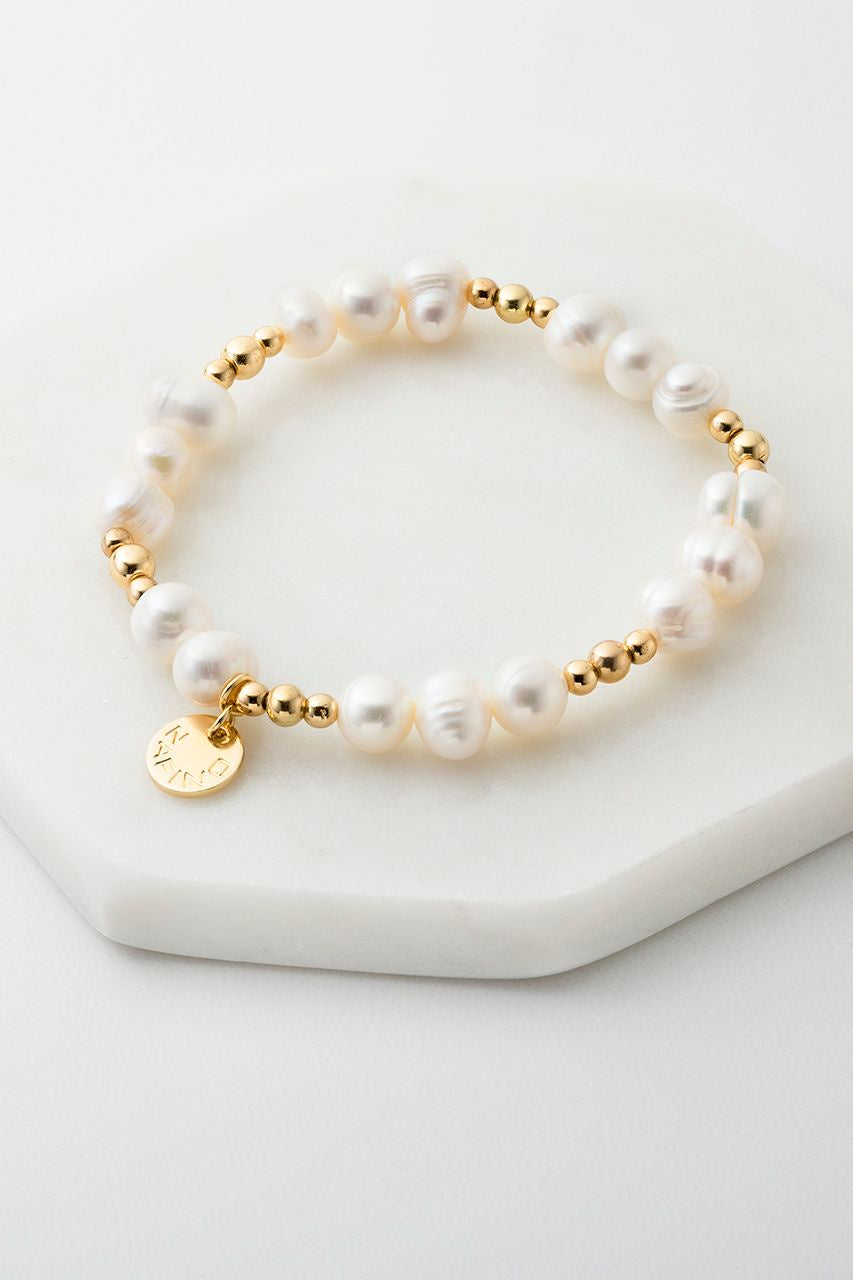 Pearl & Bead Bracelet (Gold)