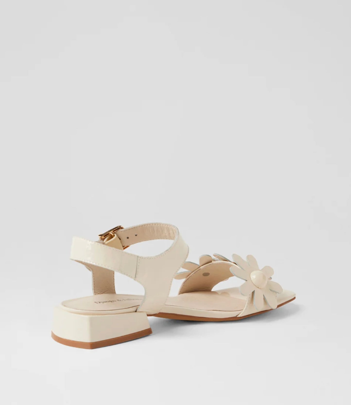 Django & Juliette Penee Low Heel Patent Leather Sandal Ivory | Women's Sandals | Gretel Lane