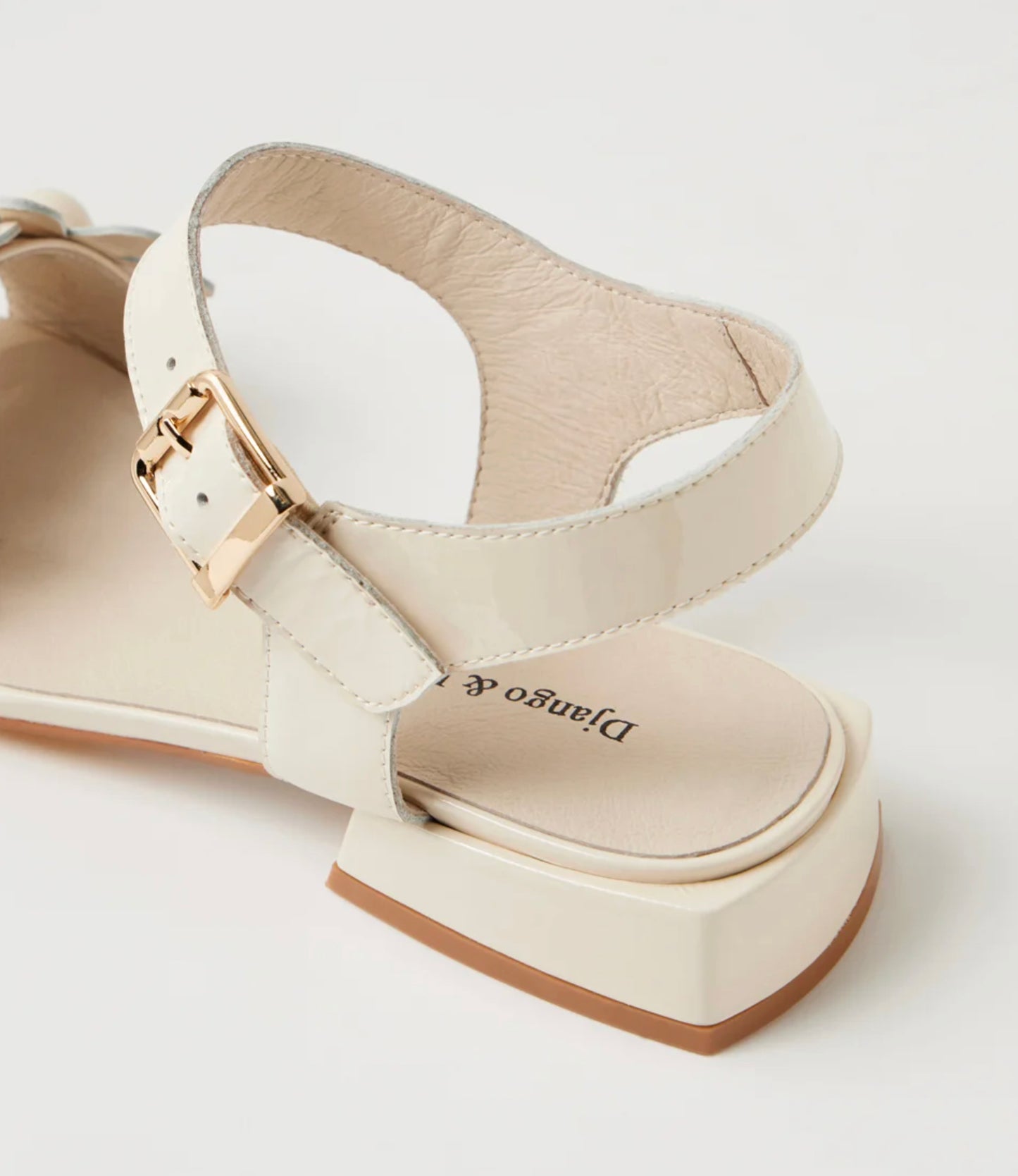 Django & Juliette Penee Low Heel Patent Leather Sandal Ivory | Women's Sandals | Gretel Lane