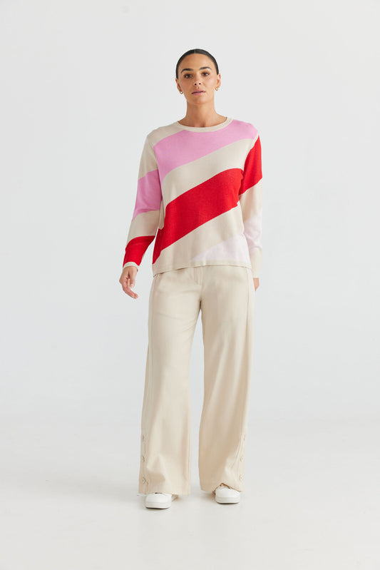 Petra Diagonal Knit (Oat + Pink Multi)