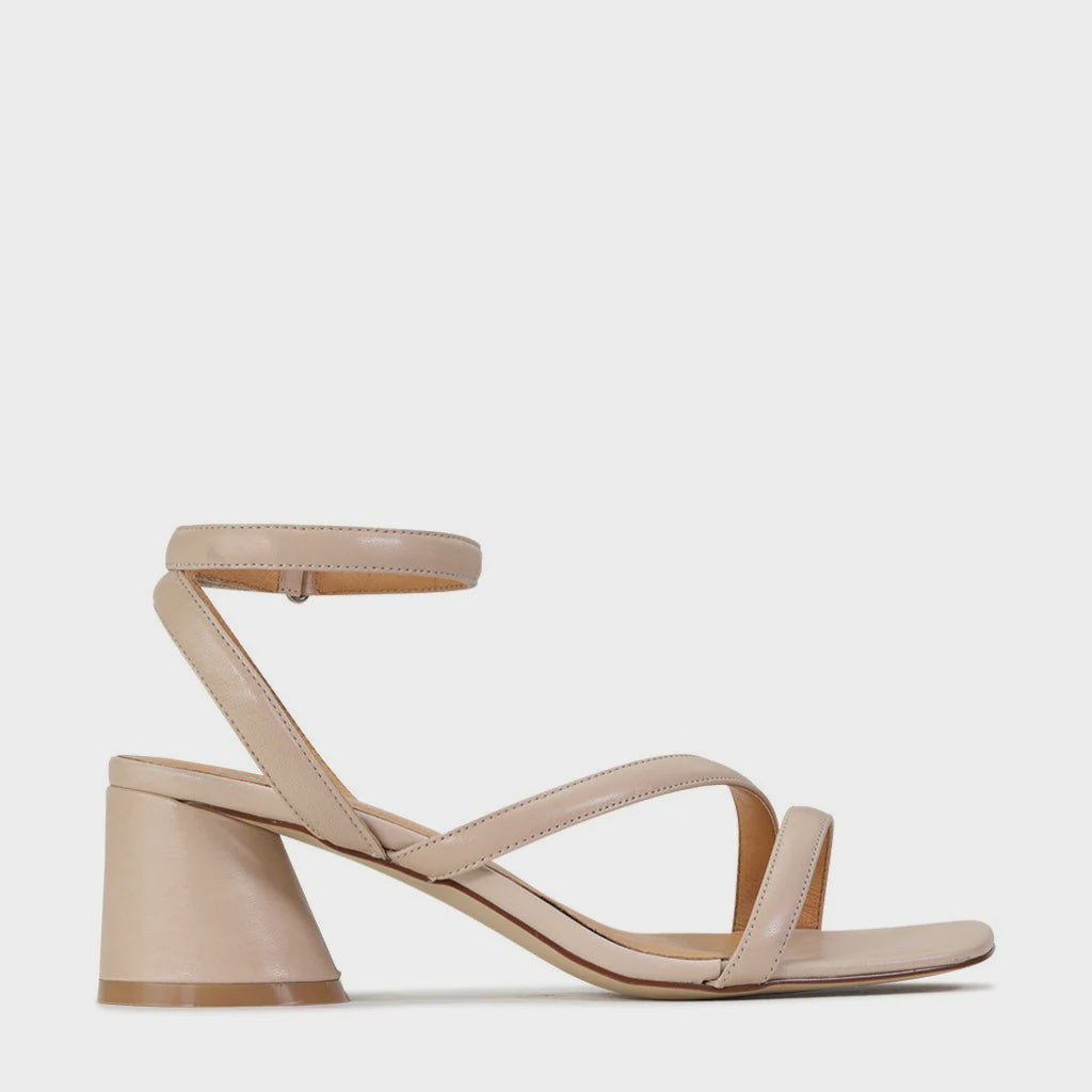 EOS Petricia Strappy Mid Heel Sandal Nude Leather | Women's Heels | Gretel Lane