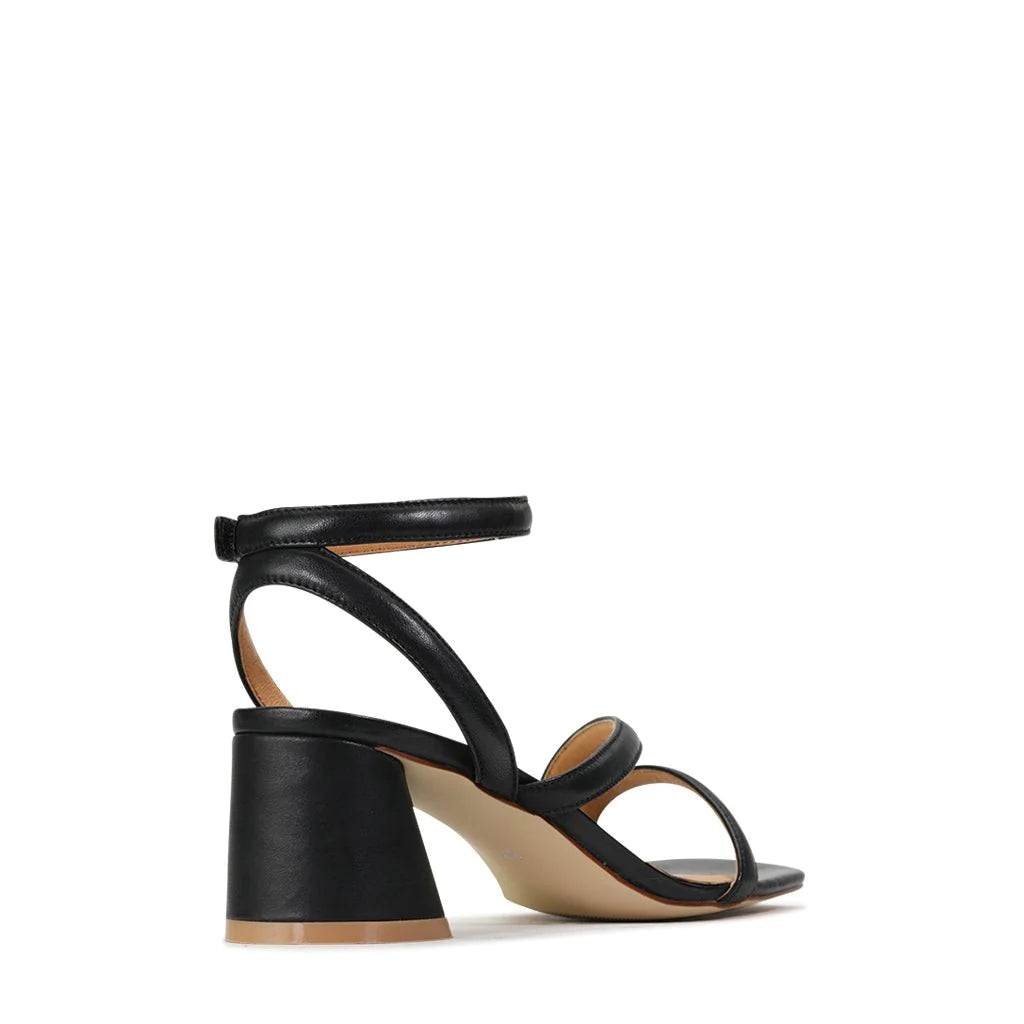 EOS Petricia Strappy Mid Block Heel Sandal Black Leather | Women's Heels | Gretel Lane