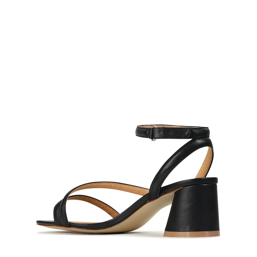 EOS Petricia Strappy Mid Block Heel Sandal Black Leather | Women's Heels | Gretel Lane