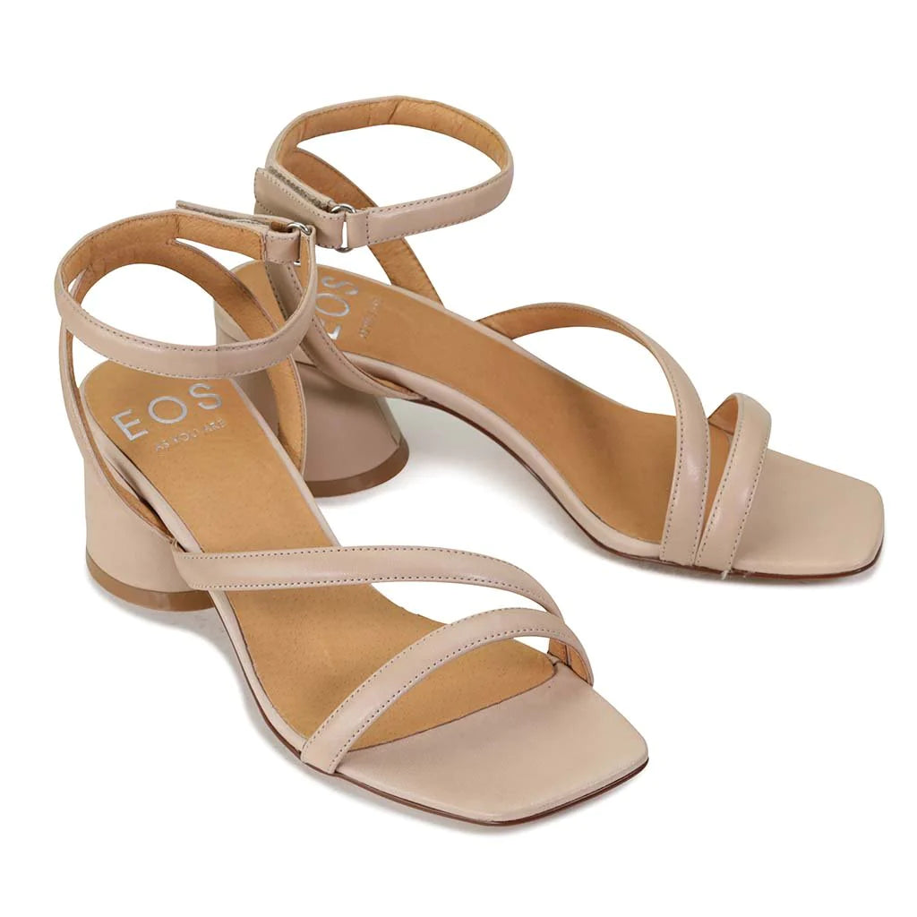 EOS Petricia Strappy Mid Heel Sandal Nude Leather | Women's Heels | Gretel Lane