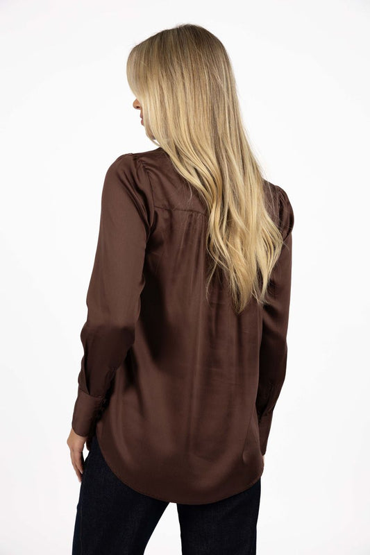 Humidity Poppy Button Though Shirt in Cocoa Tencel | Gretel Lane