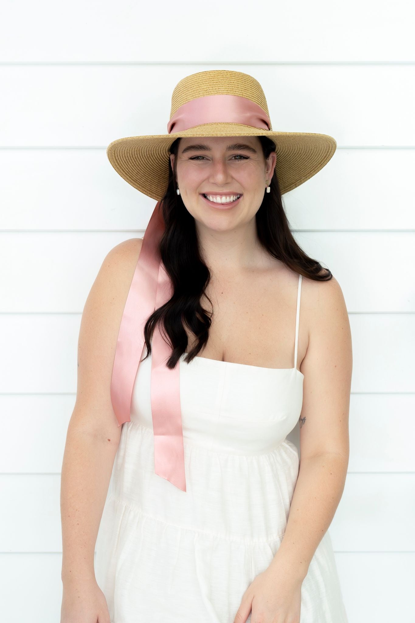 Priya Wide Brim Pink Ribbon