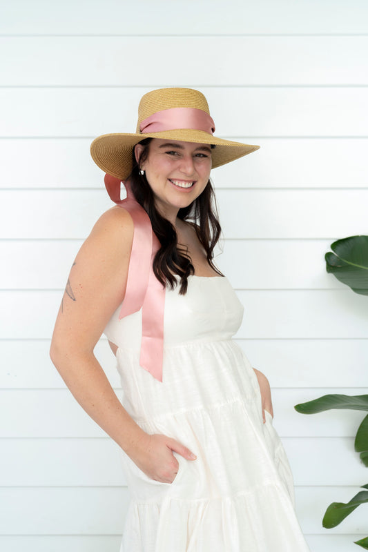Priya Wide Brim Pink Ribbon
