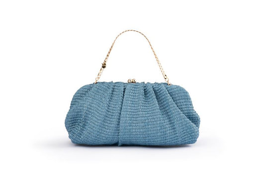 Queenie Gathered Woven Clutch (Blue)