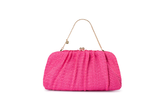 Queenie Gathered Woven Clutch (Pink)