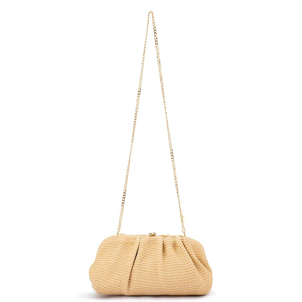 Queenie Gathered Woven Clutch (Natural)