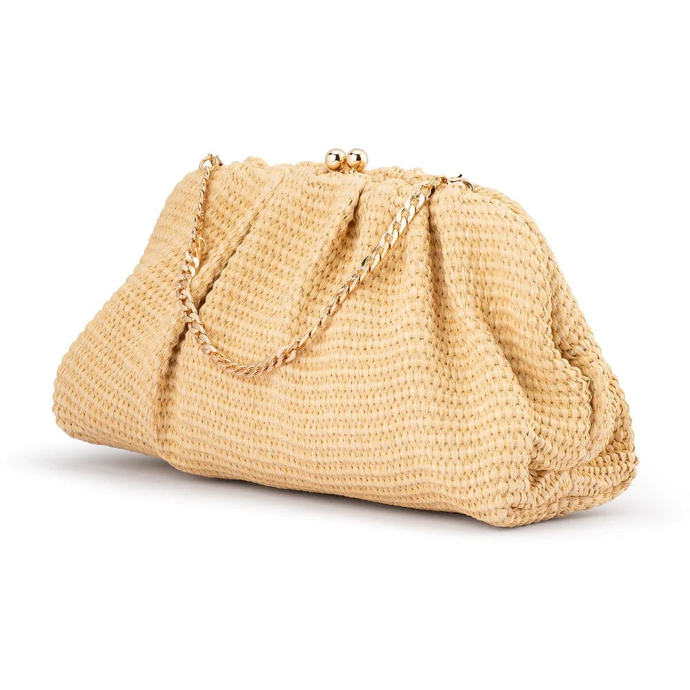 Queenie Gathered Woven Clutch (Natural)