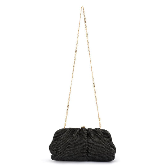 Queenie Gathered Woven Clutch (Black)