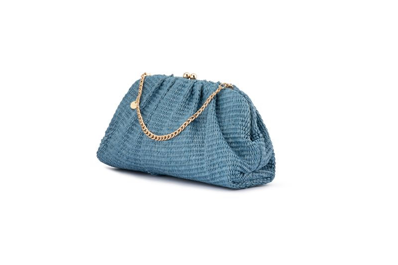 Queenie Gathered Woven Clutch (Blue)