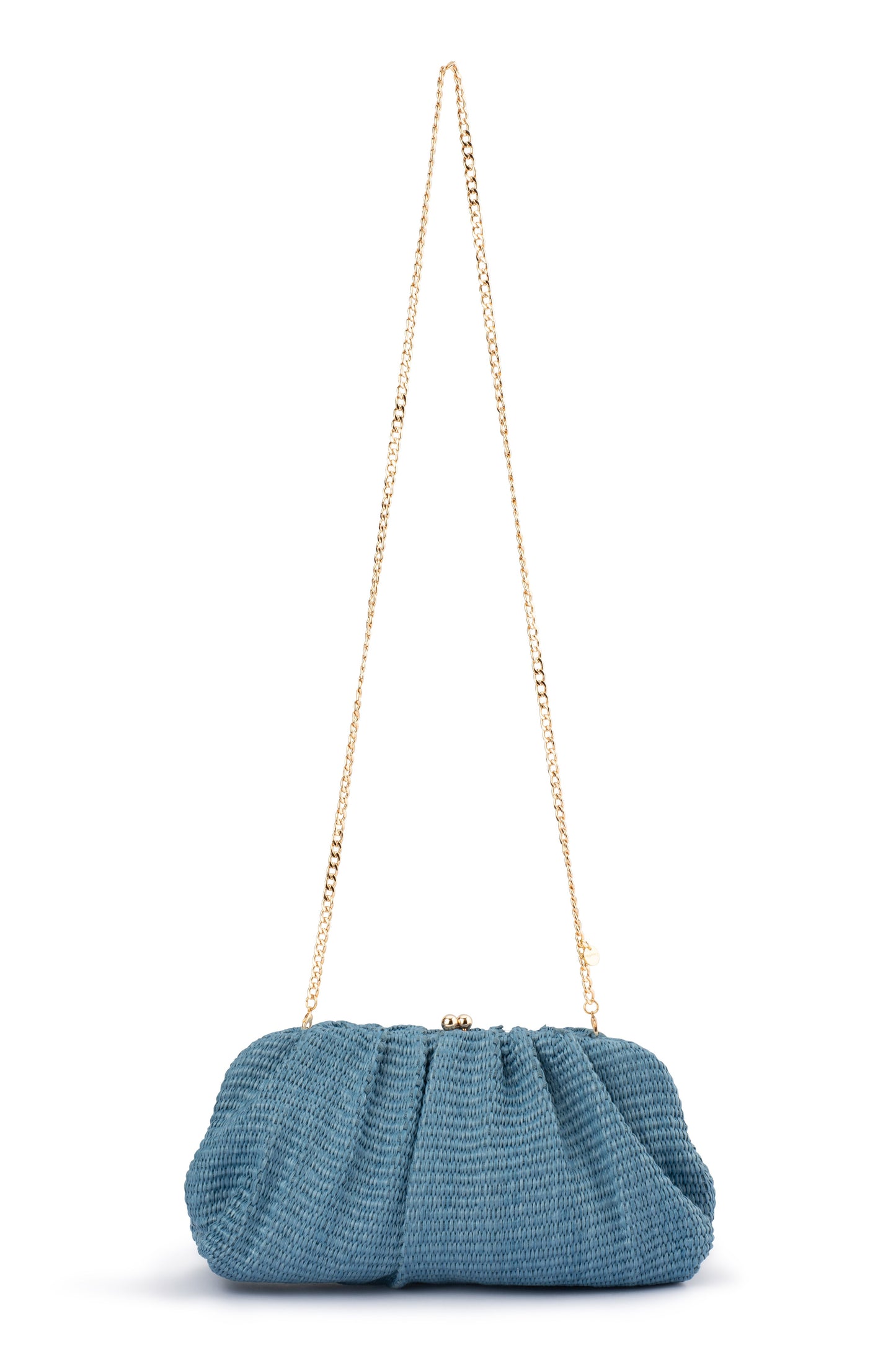 Queenie Gathered Woven Clutch (Blue)