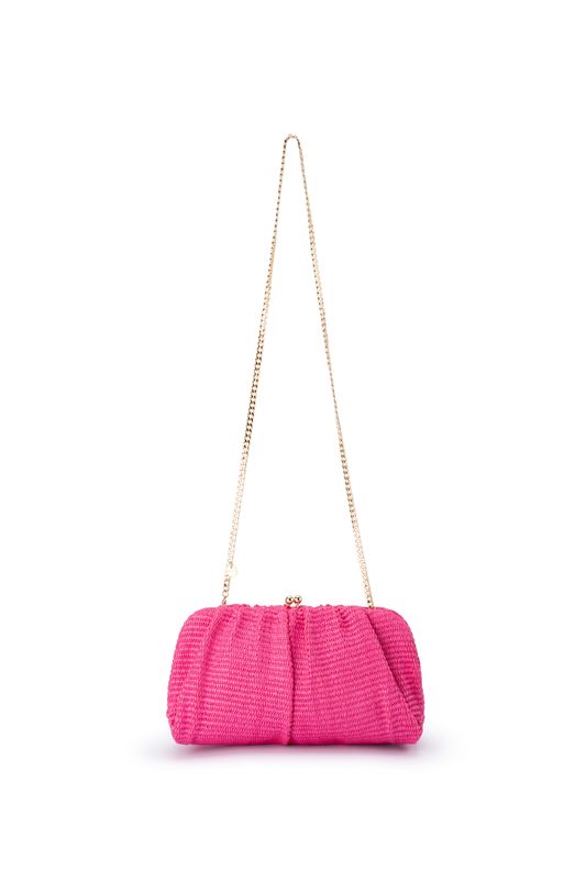 Queenie Gathered Woven Clutch (Pink)