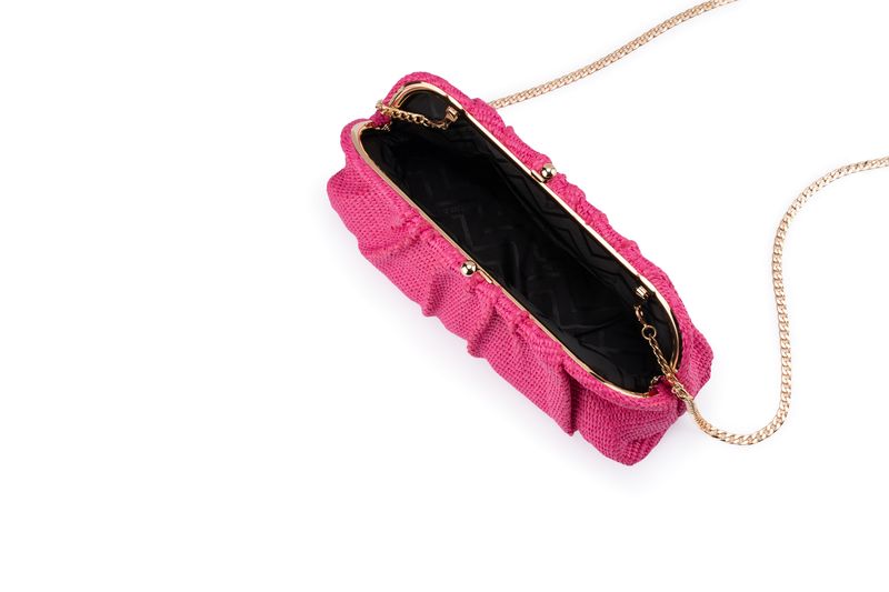 Queenie Gathered Woven Clutch (Pink)