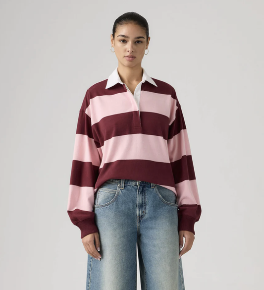 Levi Women's Pink and Maroon Stripe Rugby Top | Gretel Lane