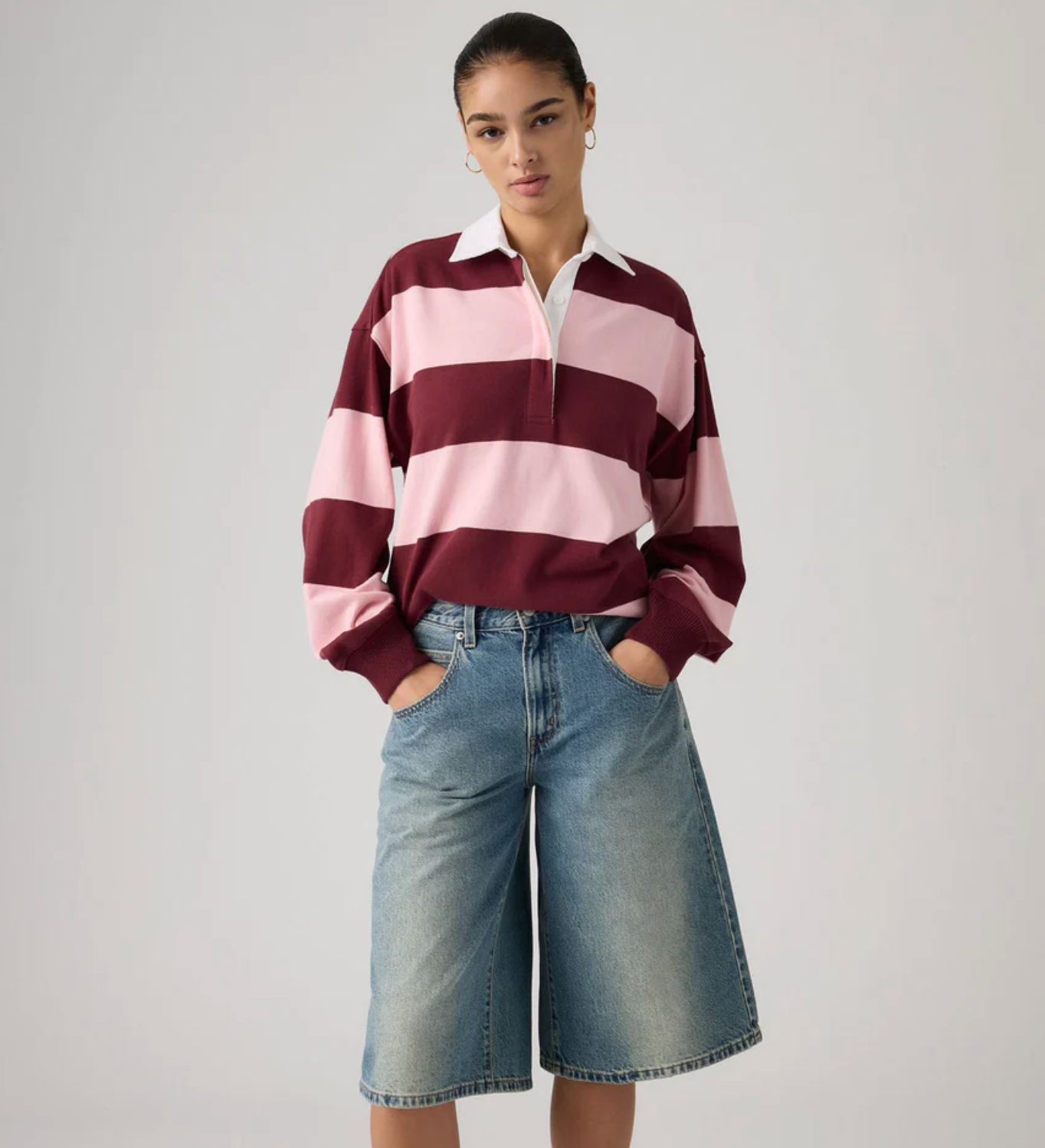 Levi Women's Pink and Maroon Stripe Rugby Top | Gretel Lane