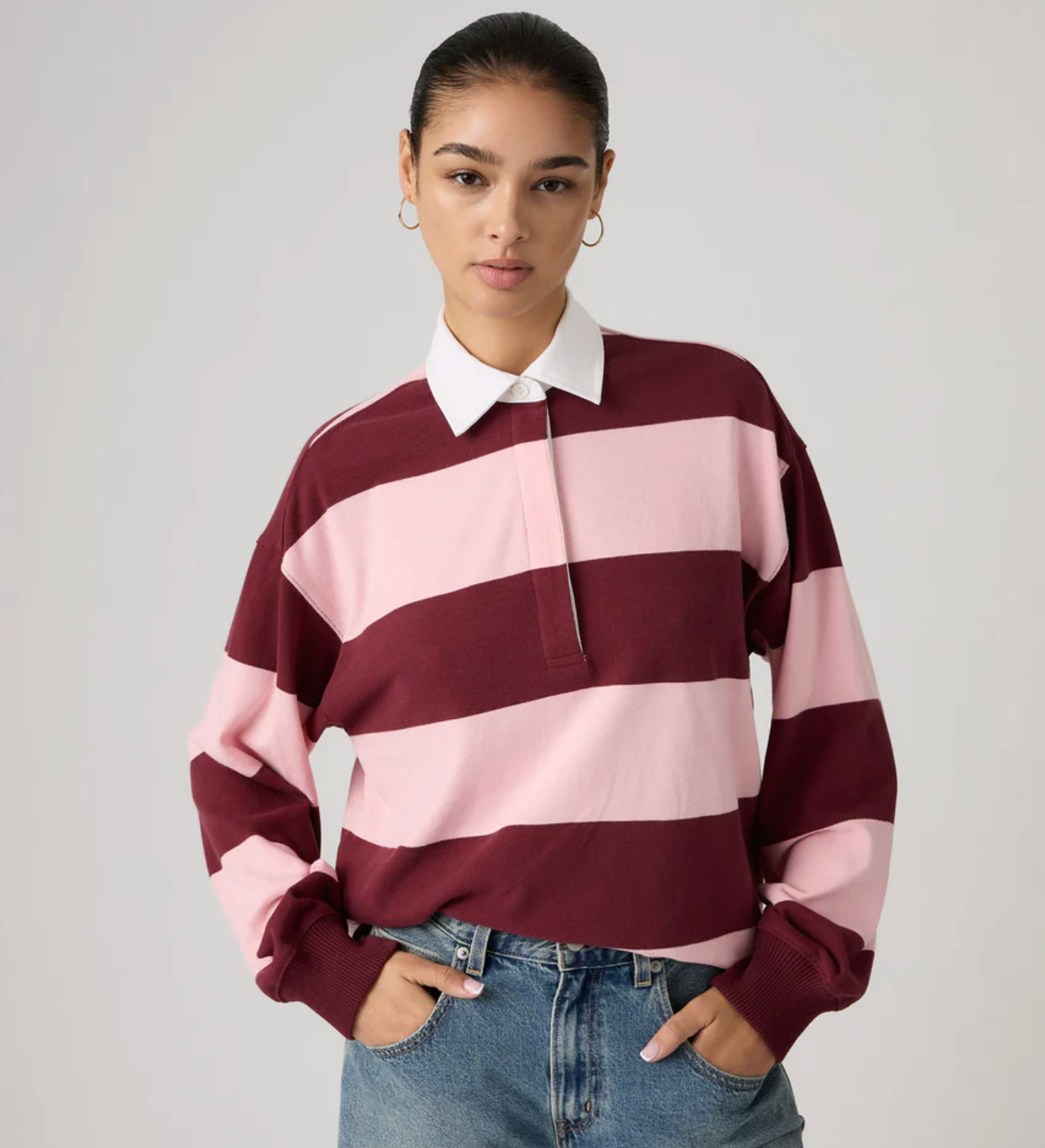 Levi Women's Pink and Maroon Stripe Rugby Top | Gretel Lane
