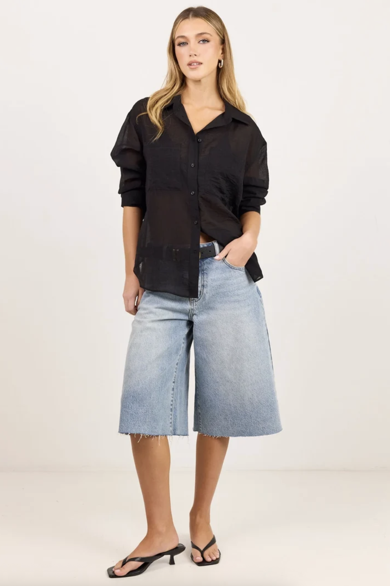 Stories Be Told Reflex Semi Sheer Oversized Boyfriend Shirt Black | Women's Clothing | Gretel Lane