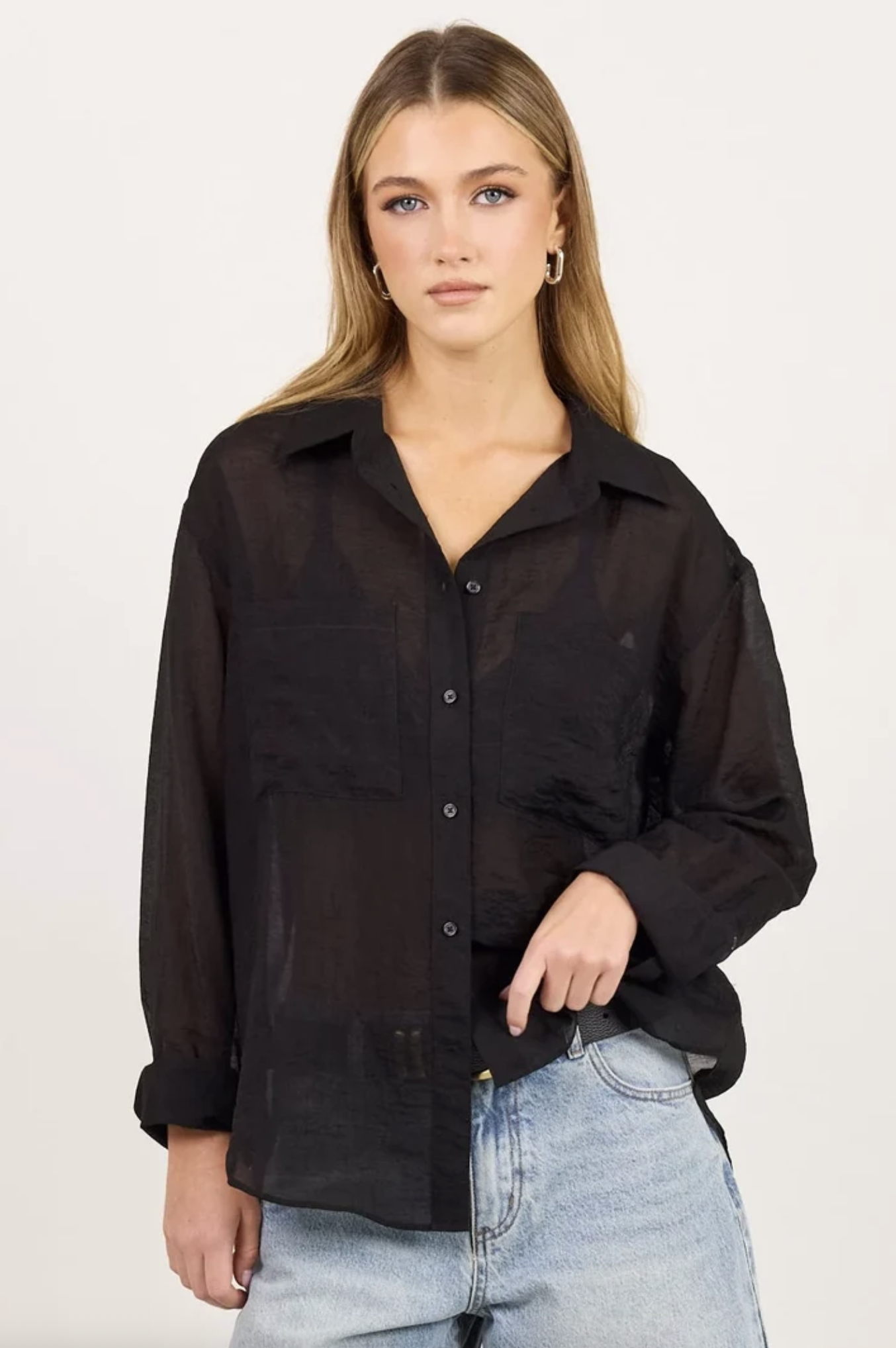 Stories Be Told Reflex Semi Sheer Oversized Boyfriend Shirt Black | Women's Clothing | Gretel Lane